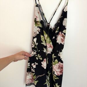 Trac Black Floral Romper with Lace
